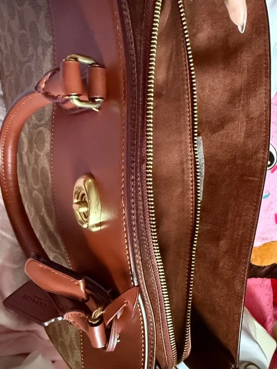 Coach Brown/Tan Signature Satchel with Leather Trim - Picture 5 of 7